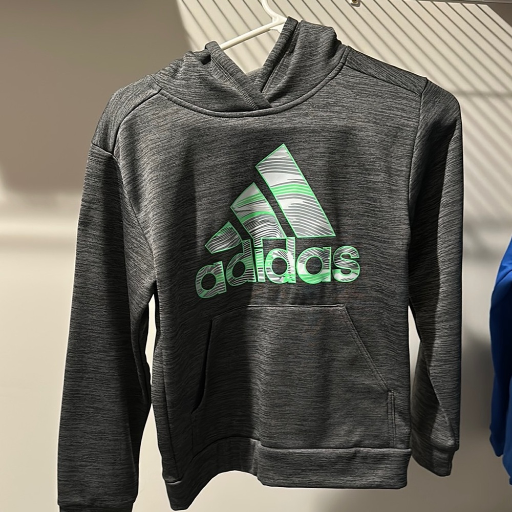 Adidas Gray Hoodie with Green Logo